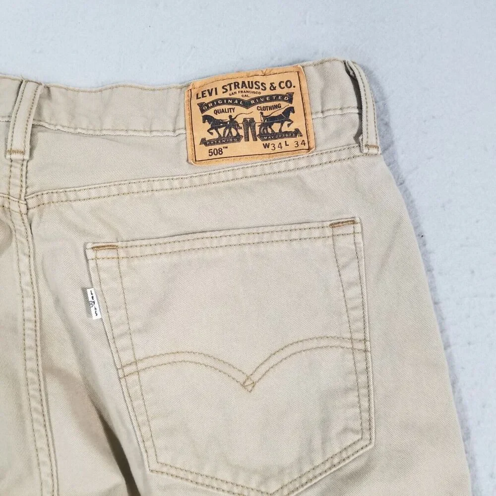 Levis 508 Mens Jeans 34x32 Tapered Straight Brown‎ Denim Retro Pants